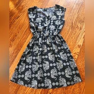 Elephant print dress, black, S